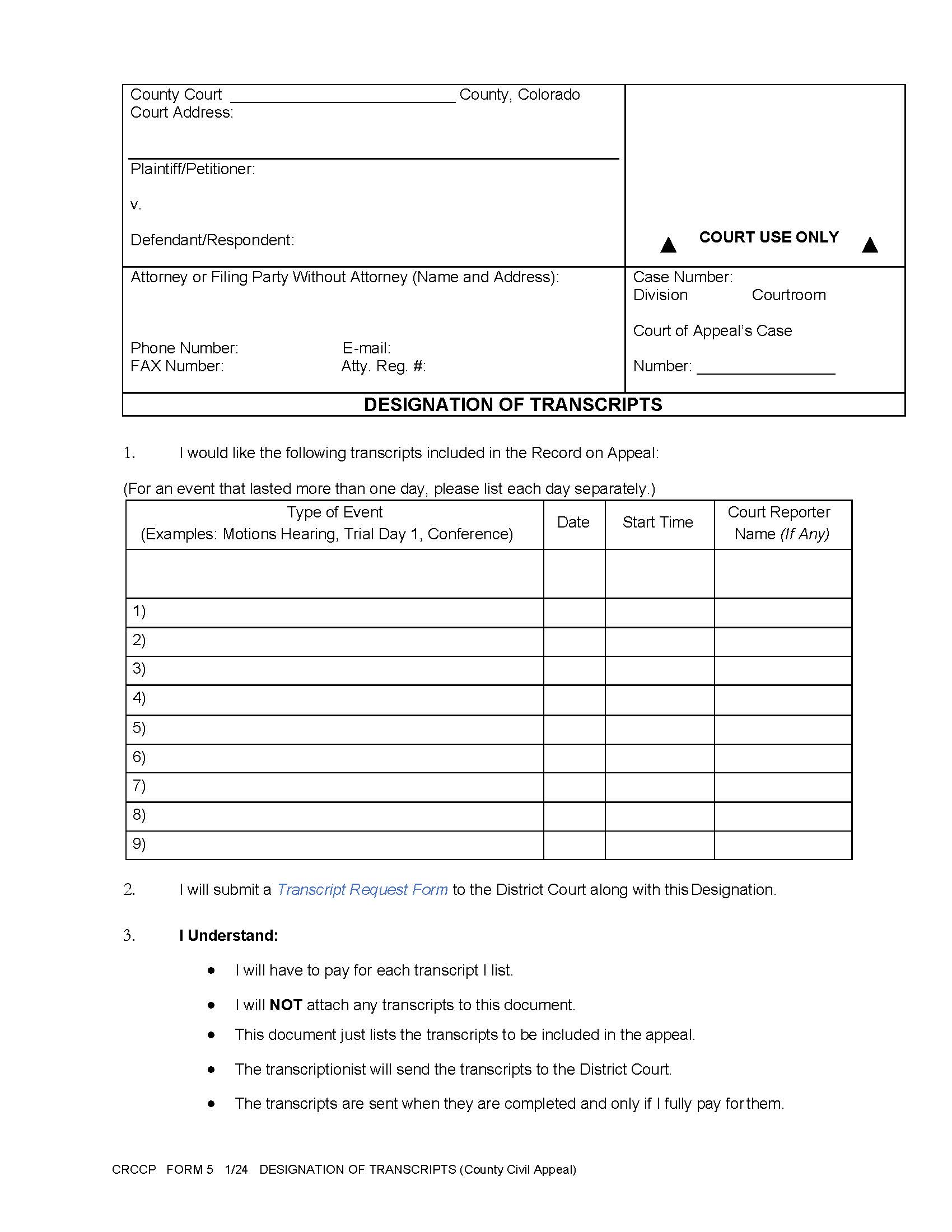 Designation Of Transcripts {CRCCP 5} | Pdf Fpdf Docx | Colorado