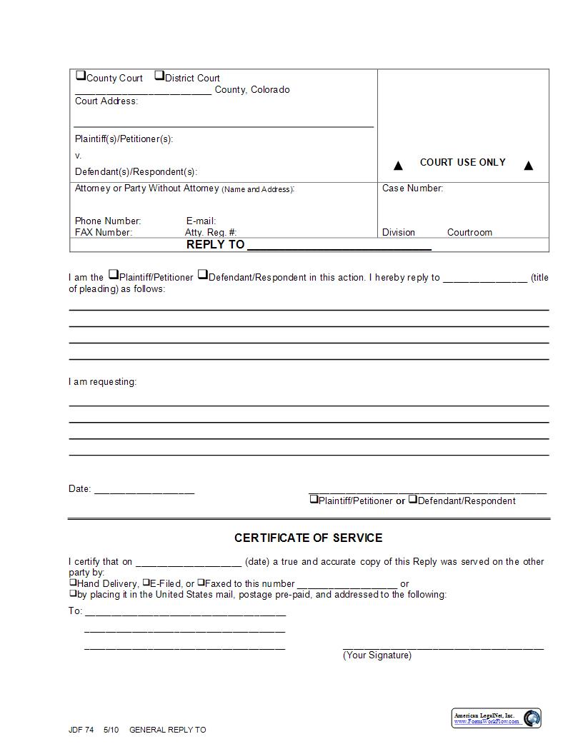 General Reply {JDF 74} | Pdf Fpdf Docx | Colorado