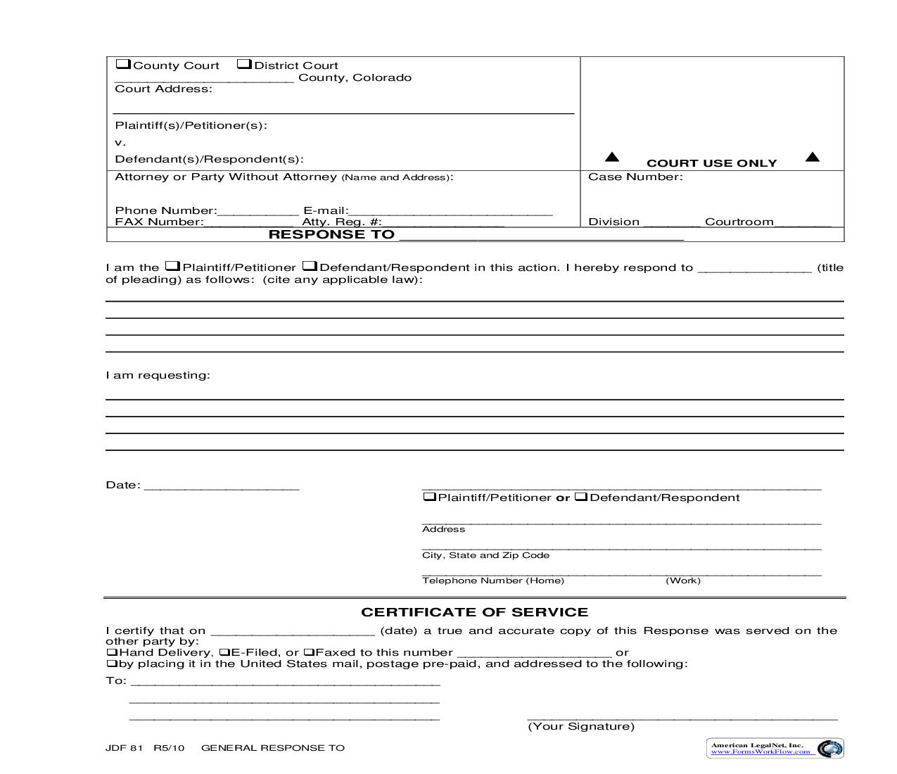 Response To {JDF 81} | Pdf Fpdf Doc Docx | Colorado