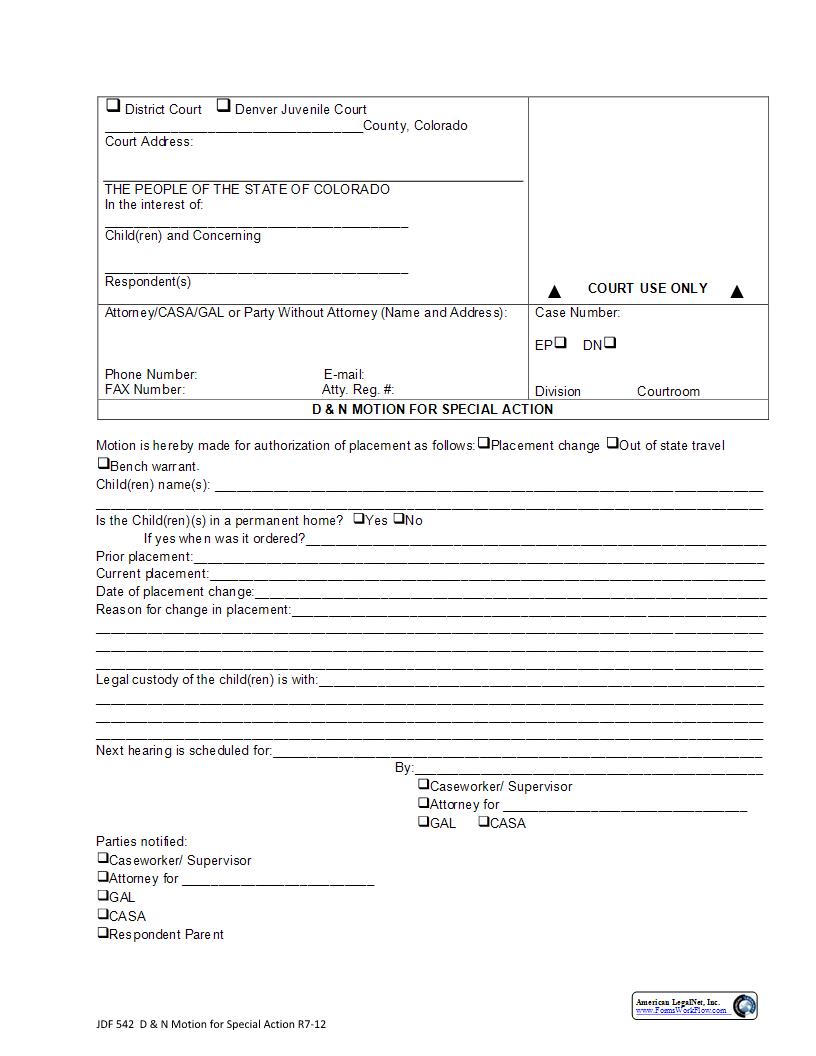 D And N Motion For Special Action {JDF 542} | Pdf Fpdf Docx | Colorado