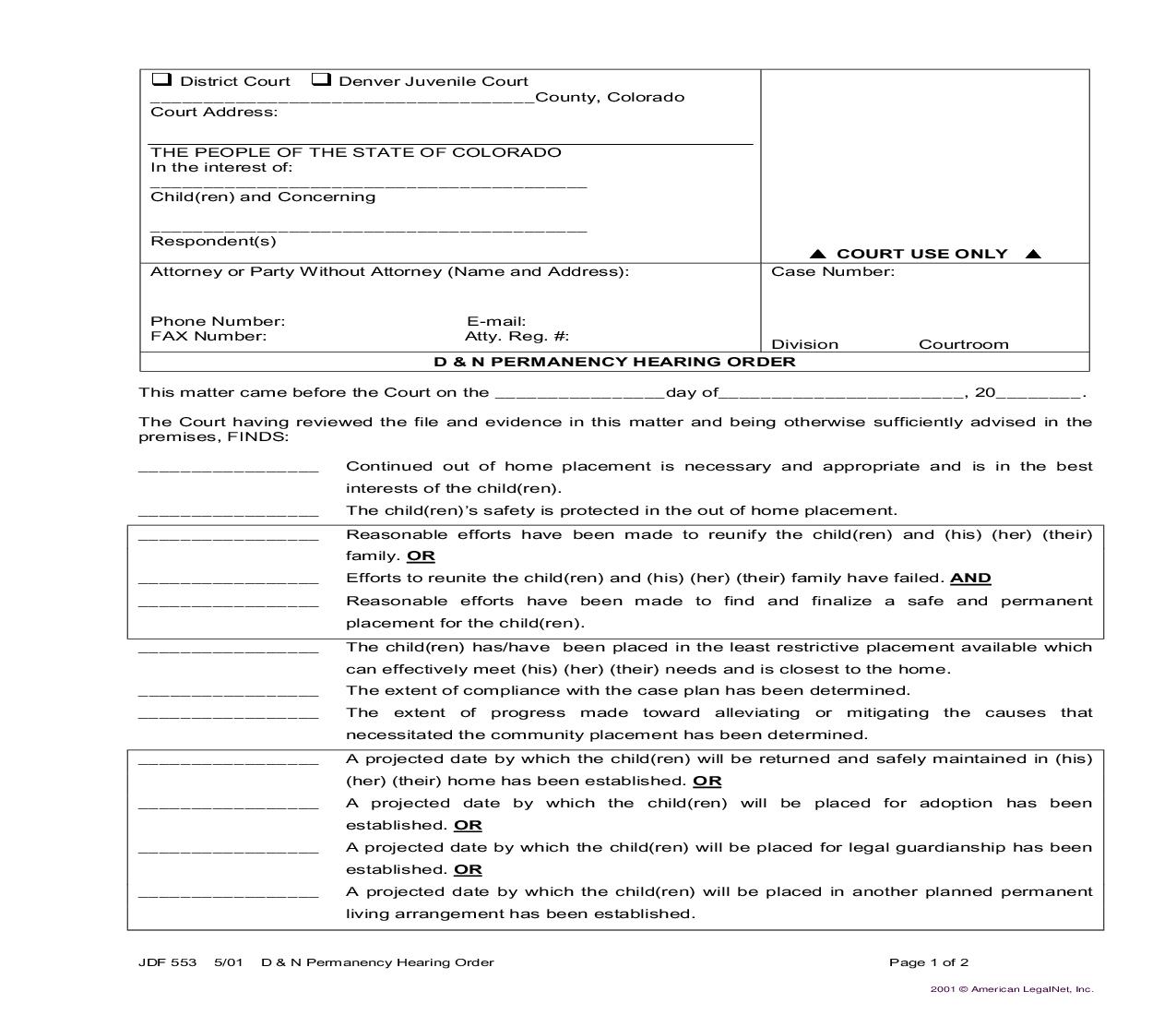 D And N Permanency Hearing Order {JDF 553} | Pdf Fpdf Doc Docx | Colorado
