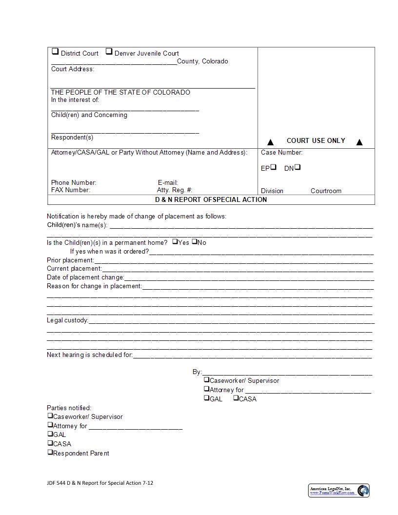 D And N Report For Special Action {JDF 544} | Pdf Fpdf Docx | Colorado