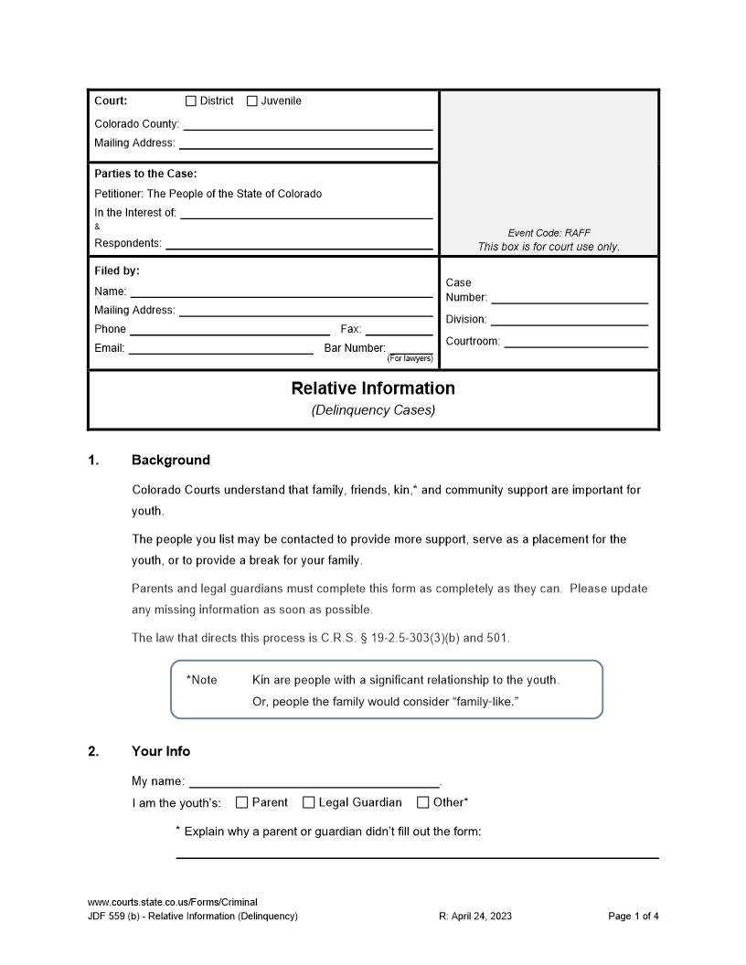 Relative Information - Delinquency {JDF559 (b)} | Pdf Fpdf Docx | Colorado