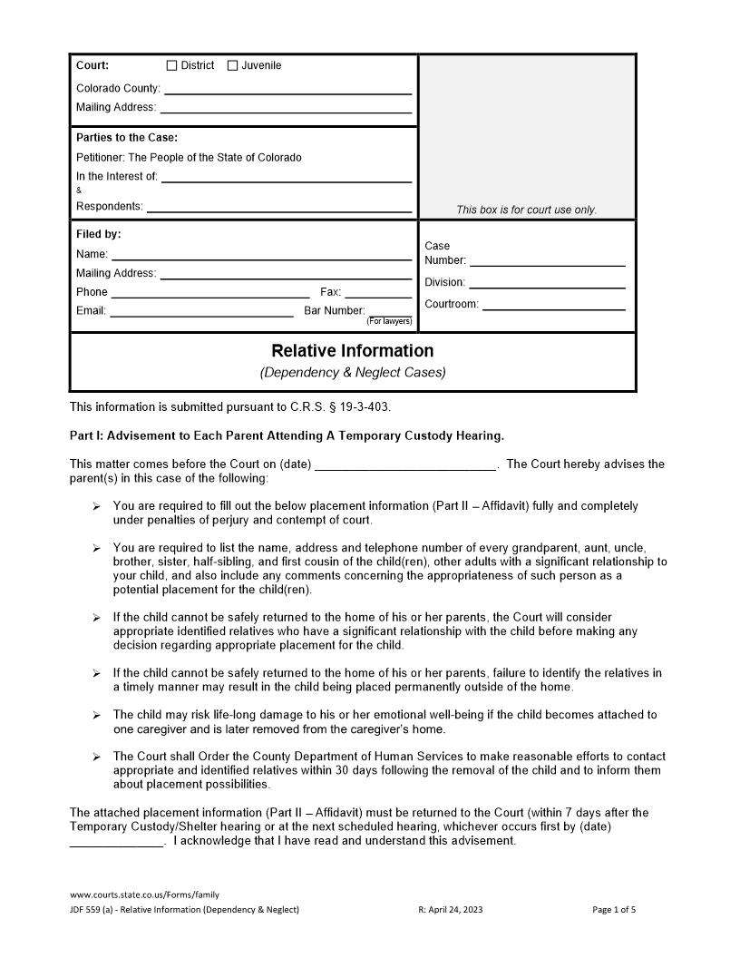 Relative Information - Dependency And Neglect {JDF559 (a)} | Pdf Fpdf Docx | Colorado
