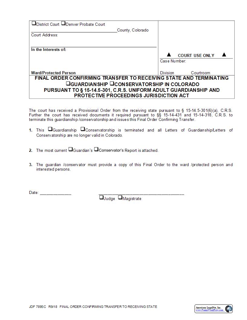 Final Order Confirming Transfer {JDF 789SC} | Pdf Fpdf Docx | Colorado