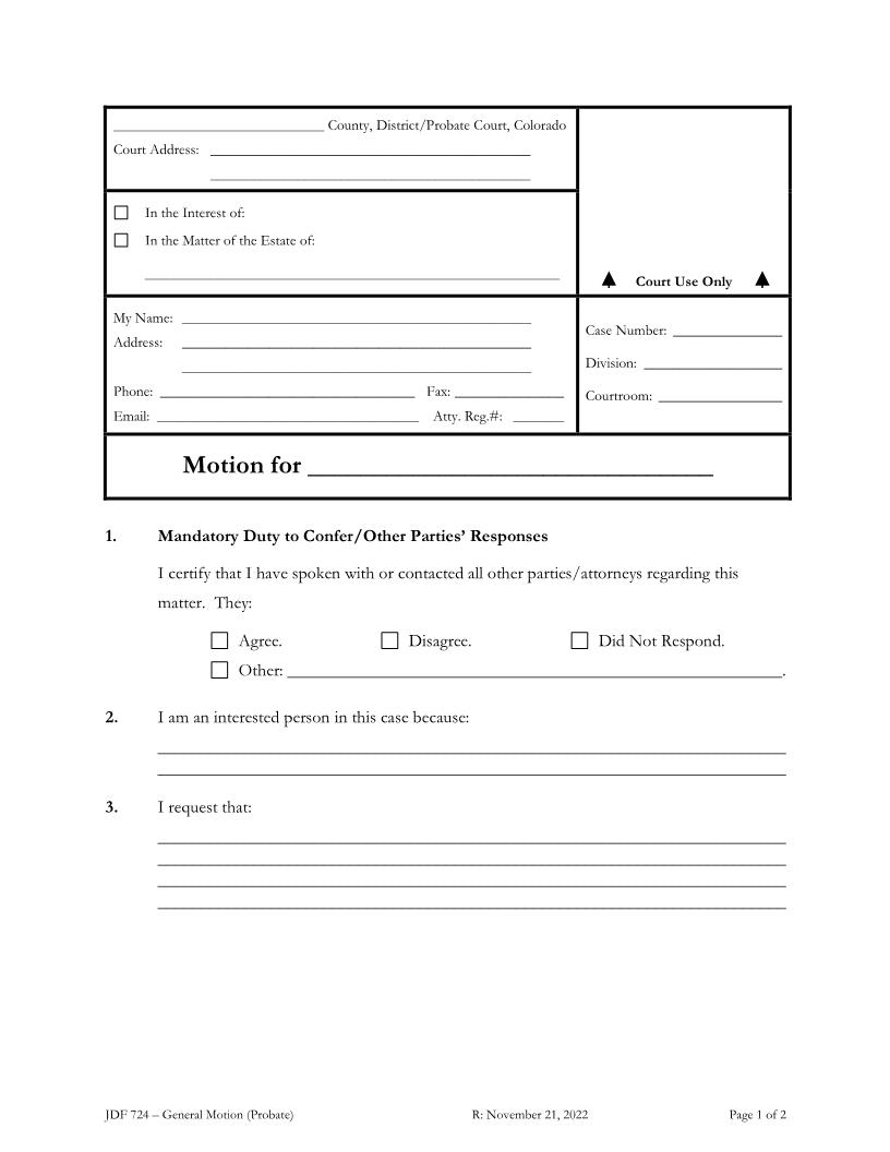 General Motion {JDF 724} | Pdf Fpdf Doc Docx | Colorado