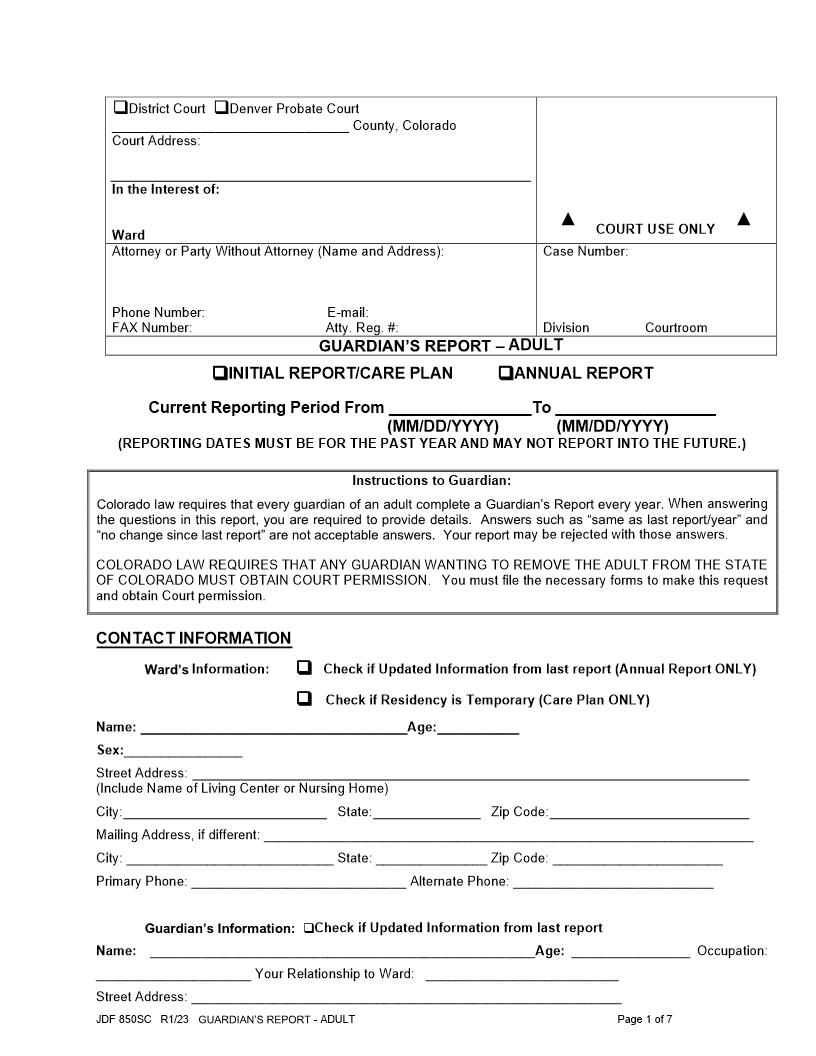 Guardians Report Adult {JDF 850SC} | Pdf Fpdf Docx | Colorado