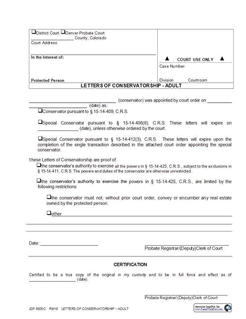 Letters Of Conservatorship Adult {JDF 880SC} | Pdf Fpdf Docx | Colorado