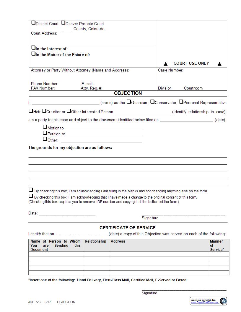 Objection {JDF 723} | Pdf Fpdf Docx | Colorado