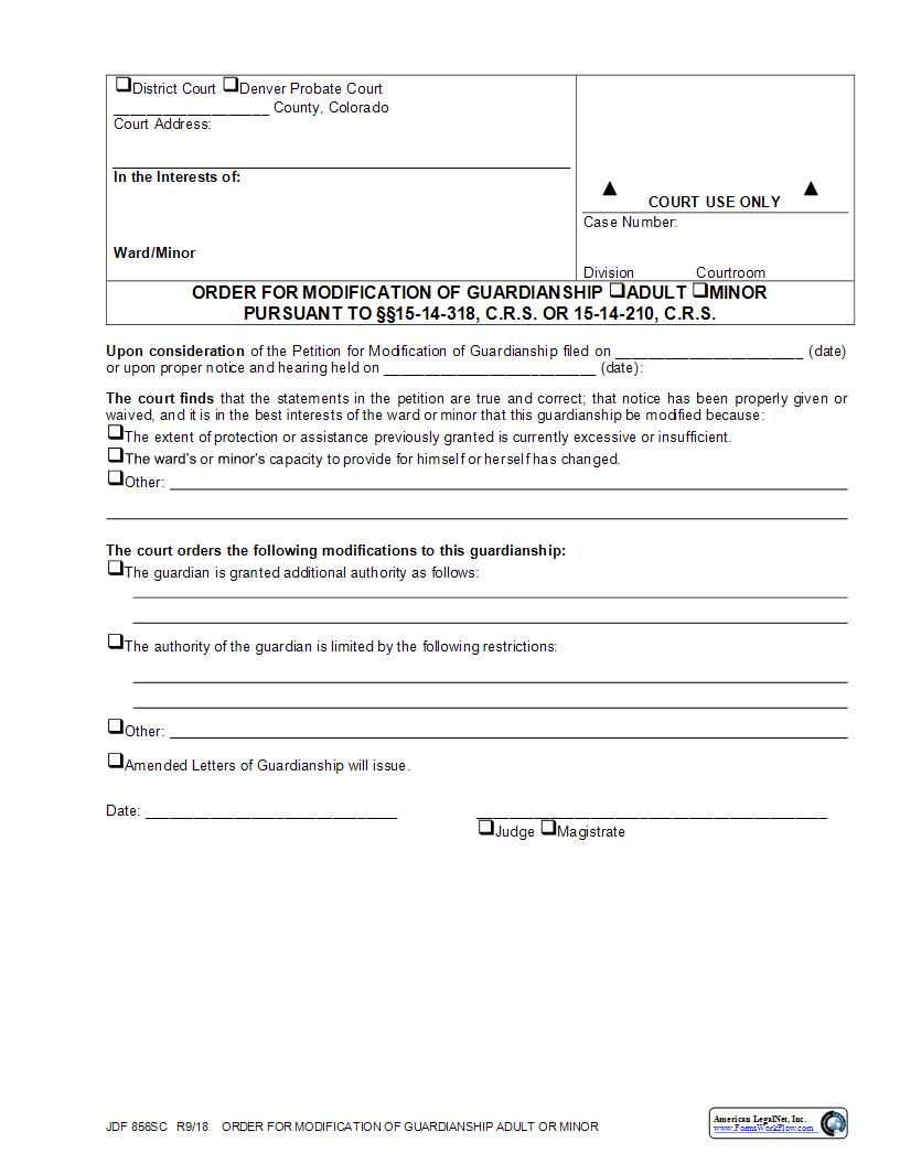 Order For Modification Of Guardianship {JDF 856SC} | Pdf Fpdf Docx | Colorado