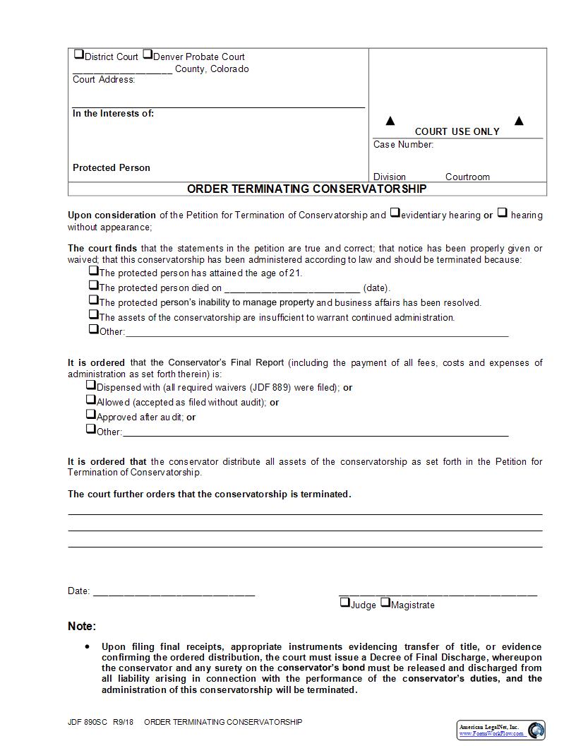 Order Terminating Conservatorship {JDF 890SC} | Pdf Fpdf Docx | Colorado