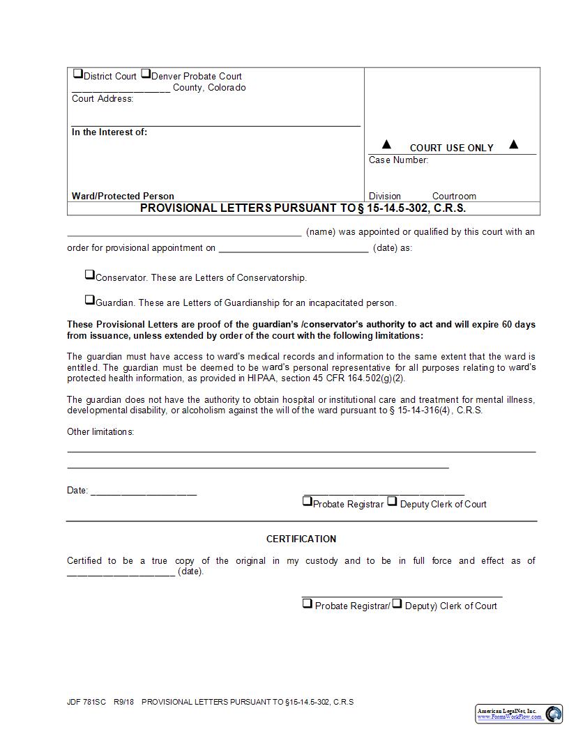 Provisional Letters {JDF 781SC} | Pdf Fpdf Docx | Colorado