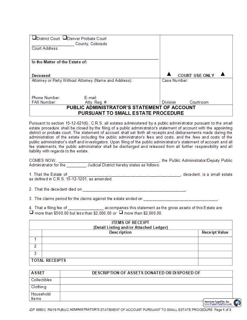 Public Admin Statement Of Accounts {JDF 898SC} | Pdf Fpdf Docx | Colorado