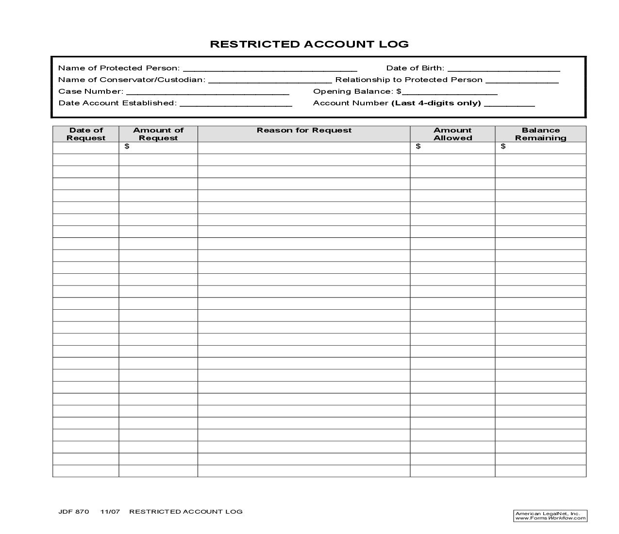 Restricted Account Log {JDF 870} | Pdf Fpdf Doc Docx | Colorado