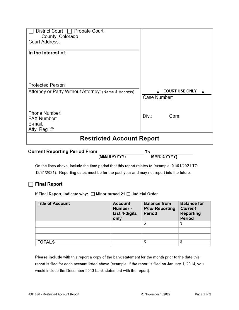 Restricted Account Report {JDF 896} | Pdf Fpdf Docx | Colorado