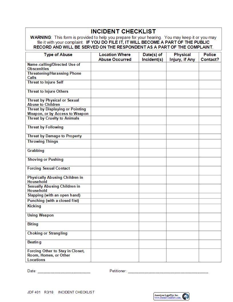Incident Checklist {JDF 401} | Pdf Fpdf Docx | Colorado