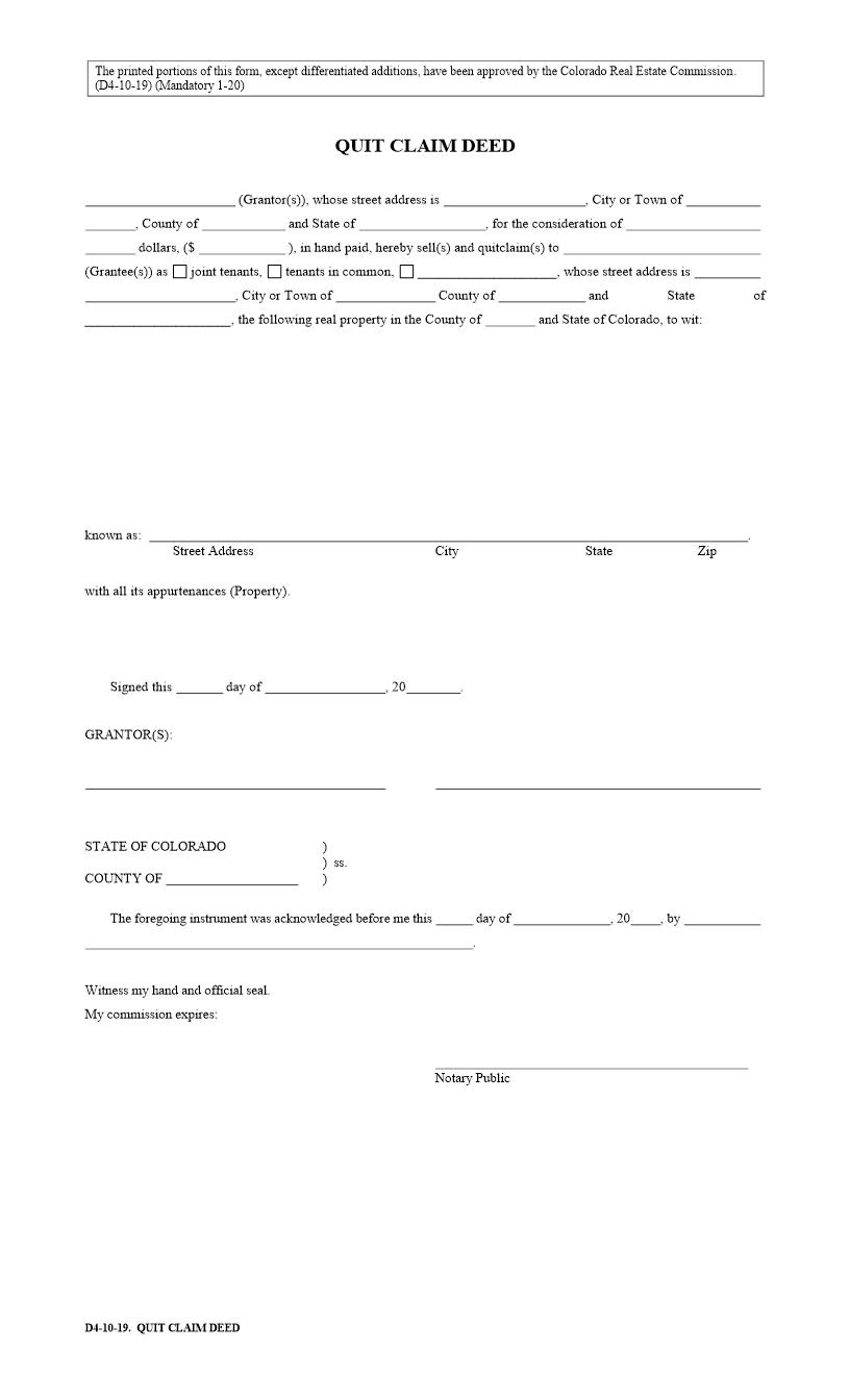 Quit Claim Deed | Pdf Fpdf Docx | Colorado