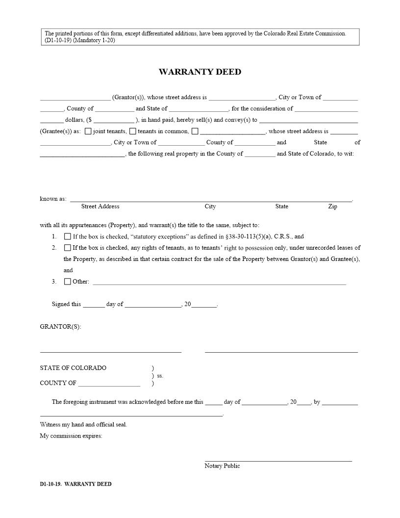 Warranty Deed | Pdf Fpdf Docx | Colorado