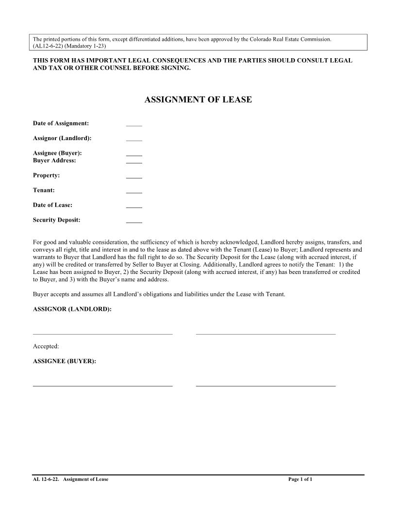 Assignment Of Lease {AL12} | Pdf Fpdf Docx | Colorado
