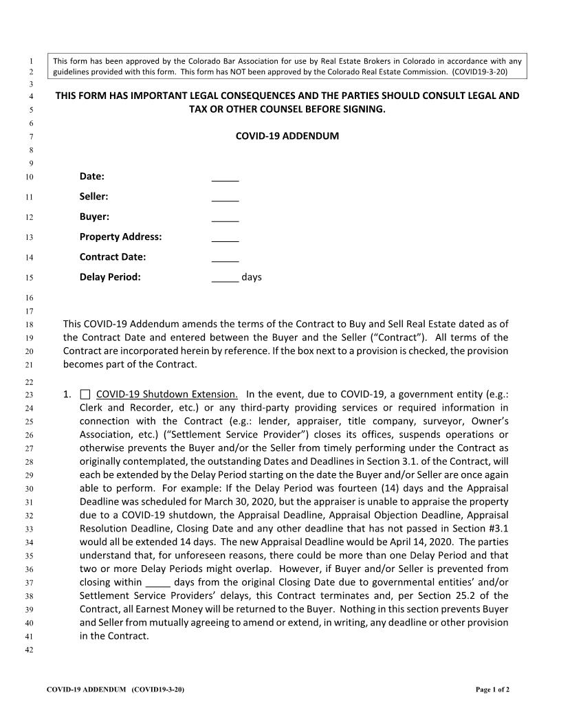 COVID-19 Addendum 2020 | Pdf Fpdf Docx | Colorado