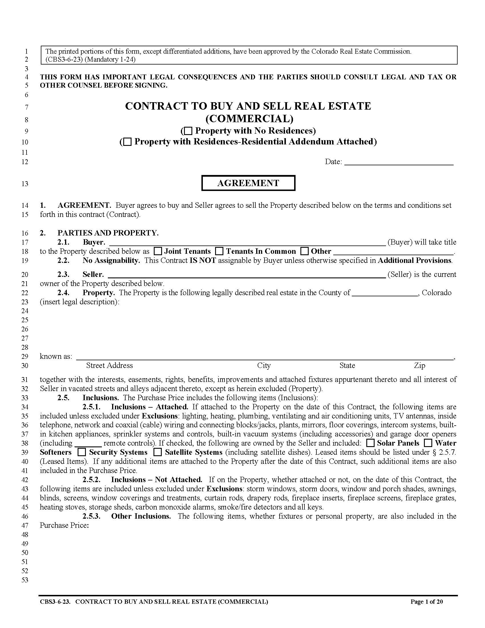 Contract To Buy And Sell Real Estate (Commercial) {CBS3} | Pdf Fpdf Docx | Colorado