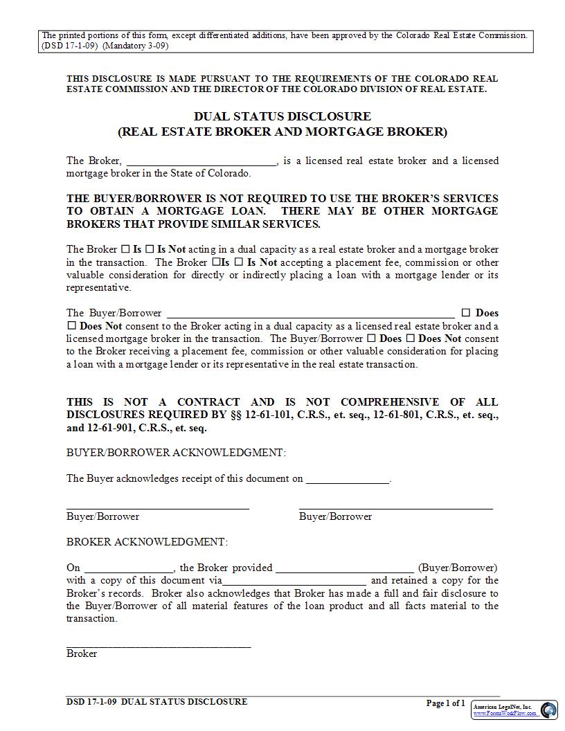 Dual Status Disclosure {DSD17}  | Pdf Fpdf Docx | Colorado