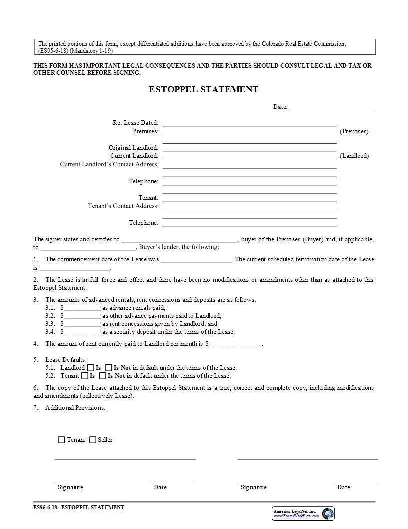 Estoppel Statement {ES95} | Pdf Fpdf Docx | Colorado