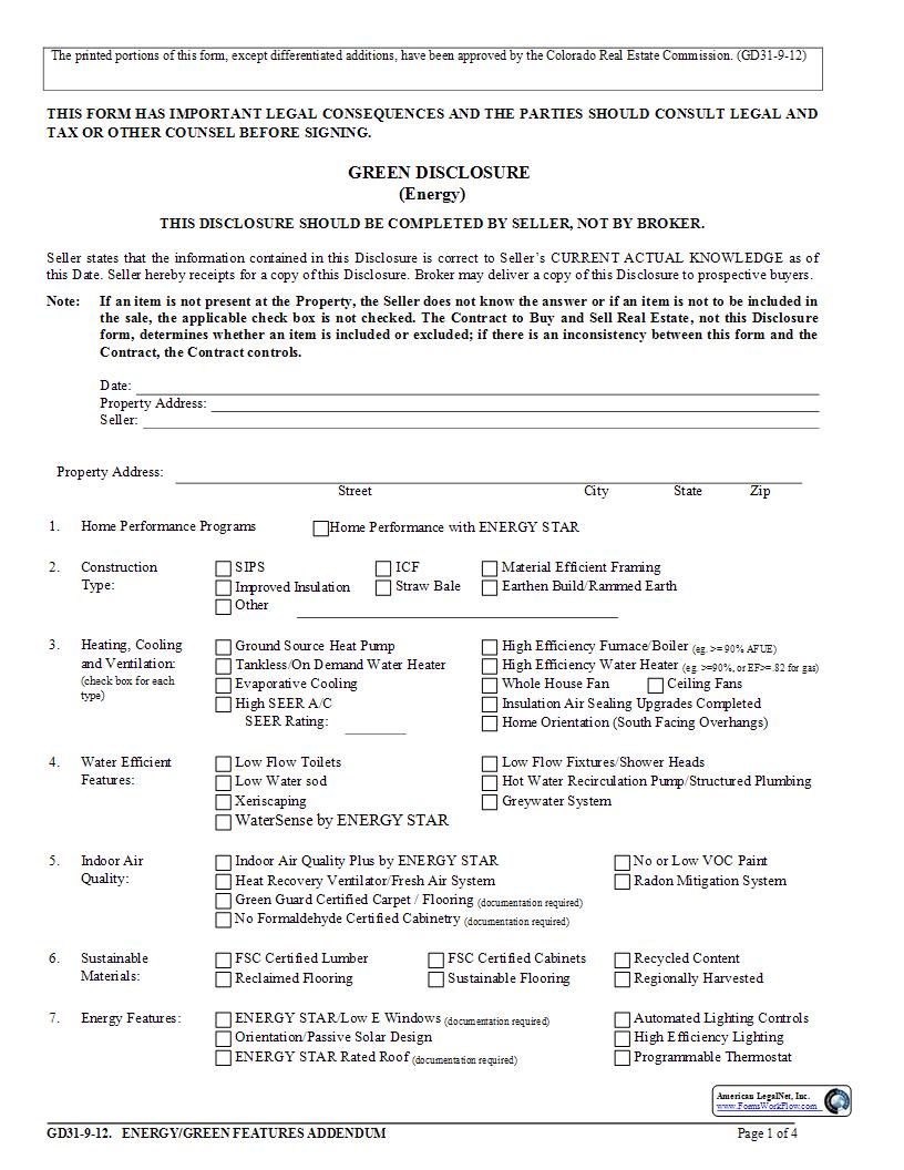 Green Disclosure {GD31} | Pdf Fpdf Docx | Colorado