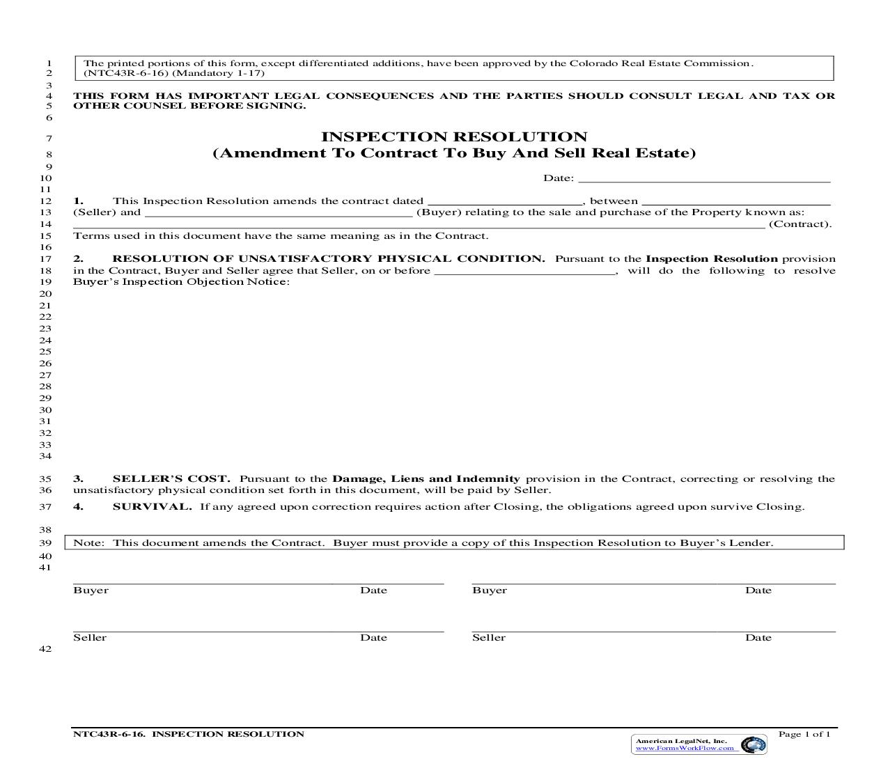 Inspection Resolution {NTC43R} | Pdf Fpdf Doc Docx | Colorado