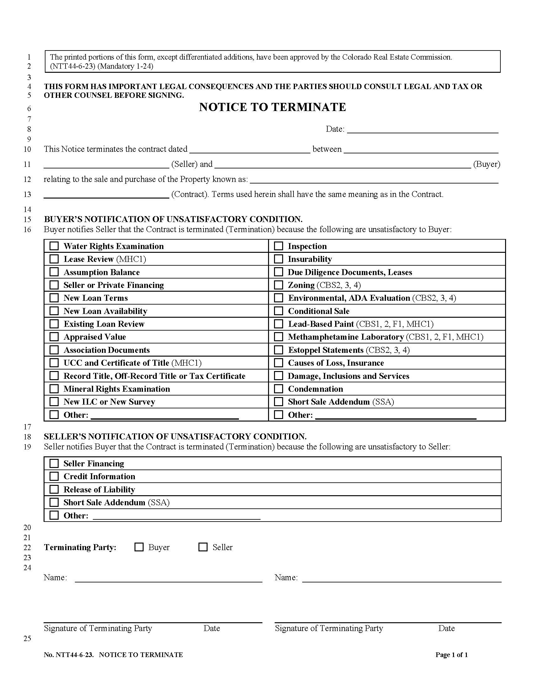 Notice To Terminate {NTT44} | Pdf Fpdf Docx | Colorado