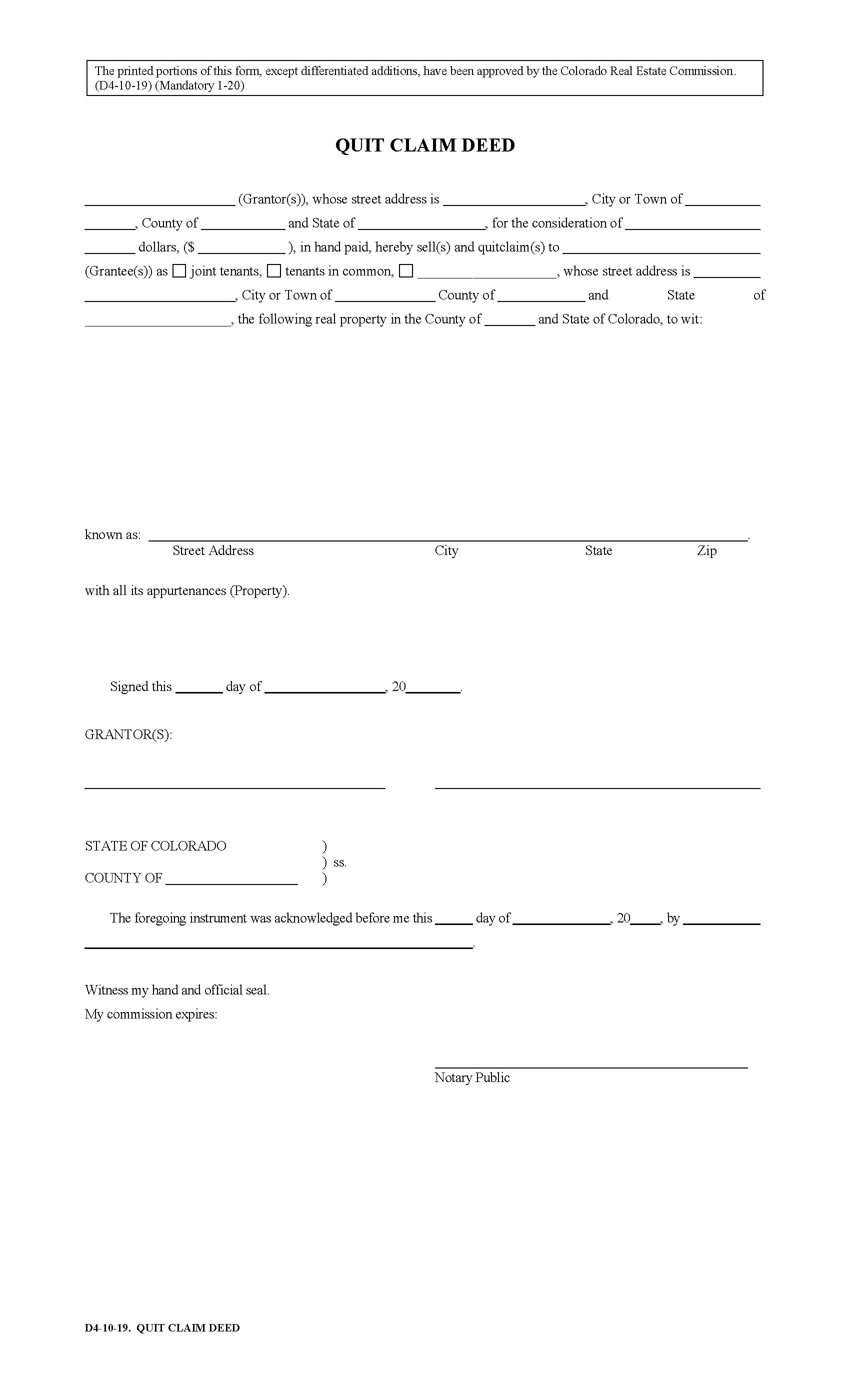 Quit Claim Deed {D4} | Pdf Fpdf Doc Docx | Colorado