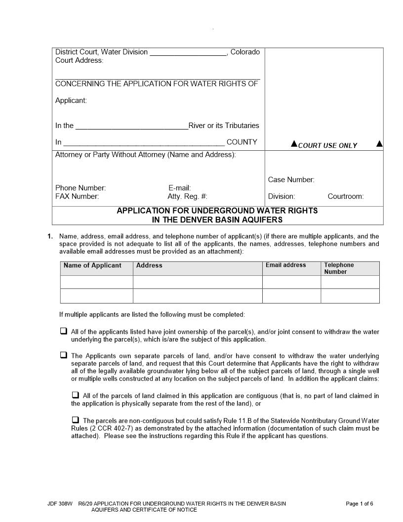 Denver Basin Application {JDF 308W} | Pdf Fpdf Docx | Colorado