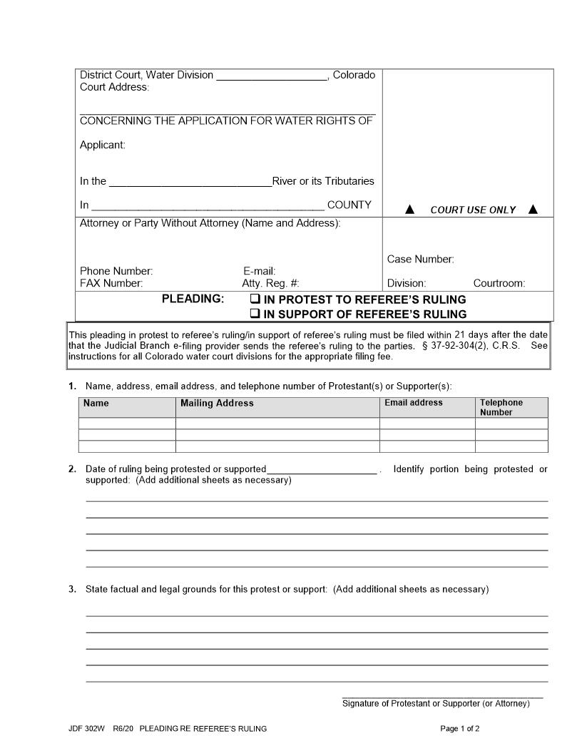 Pleading In Protest To Or Support Of Referees Ruling {JDF 302W} | Pdf Fpdf Doc Docx | Colorado