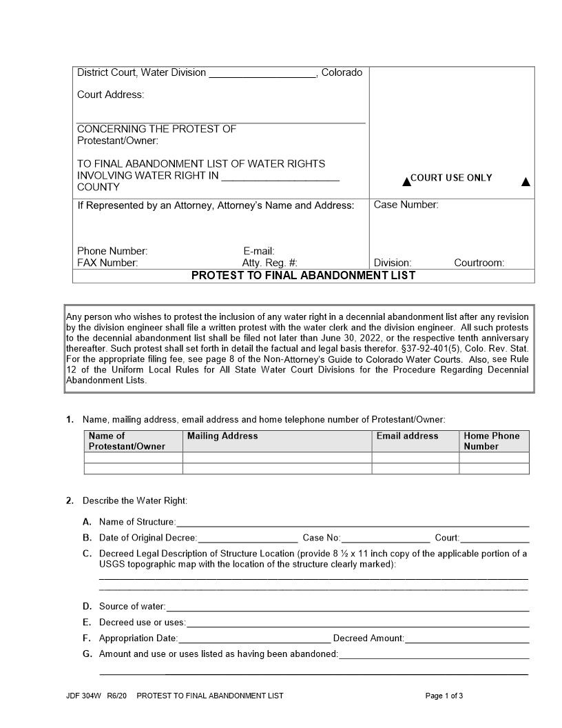 Protest To Revised Abandonment List {JDF 304W} | Pdf Fpdf Doc Docx | Colorado