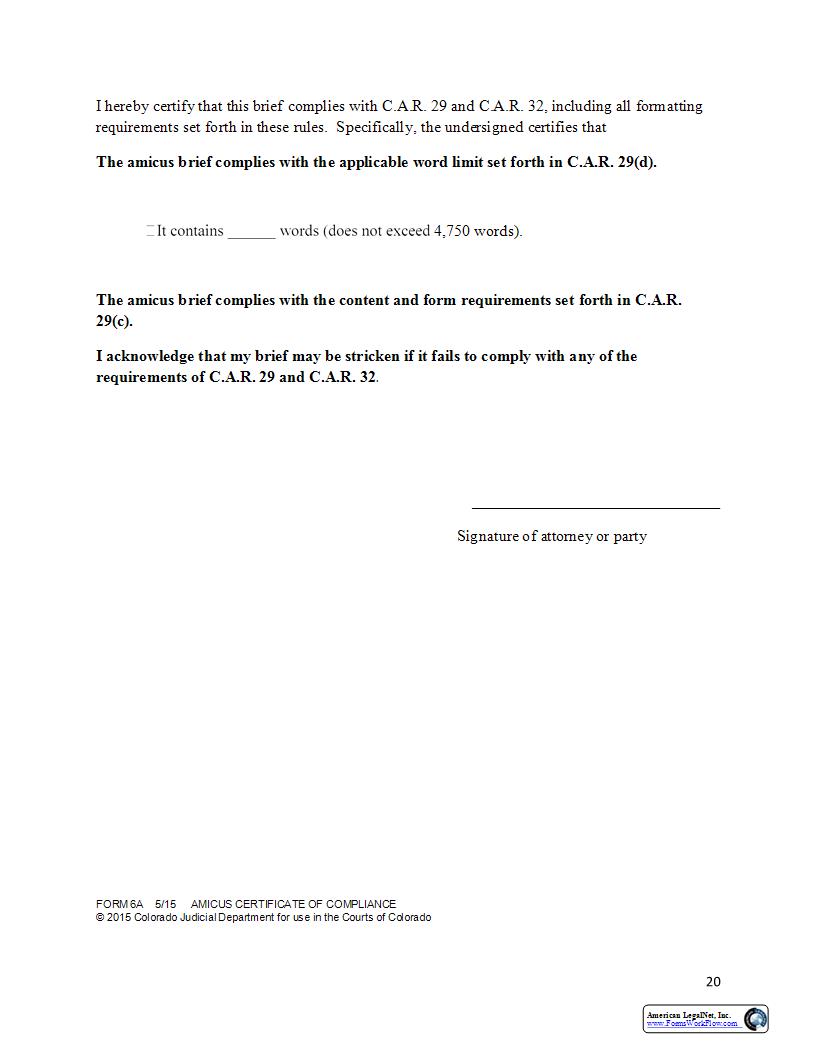 Amicus Certificate Of Compliance {6A} | Pdf Fpdf Docx | Colorado