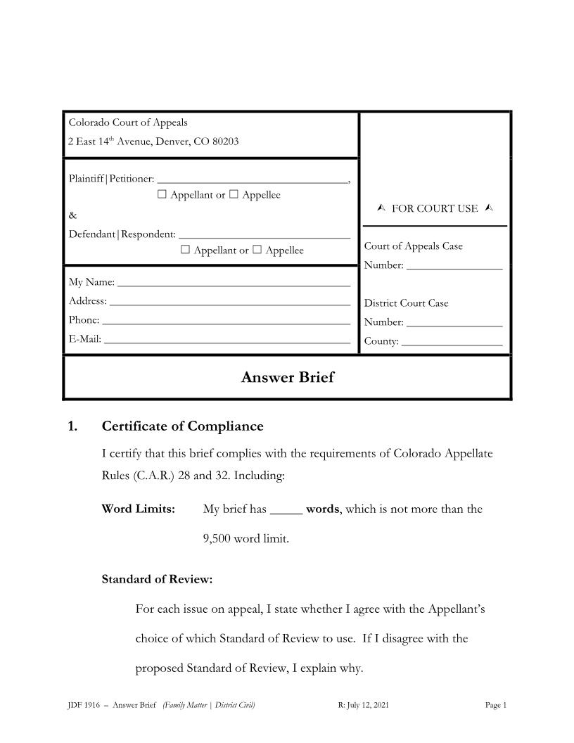Answer Brief Outline Family And Civil | Pdf Fpdf Docx | Colorado