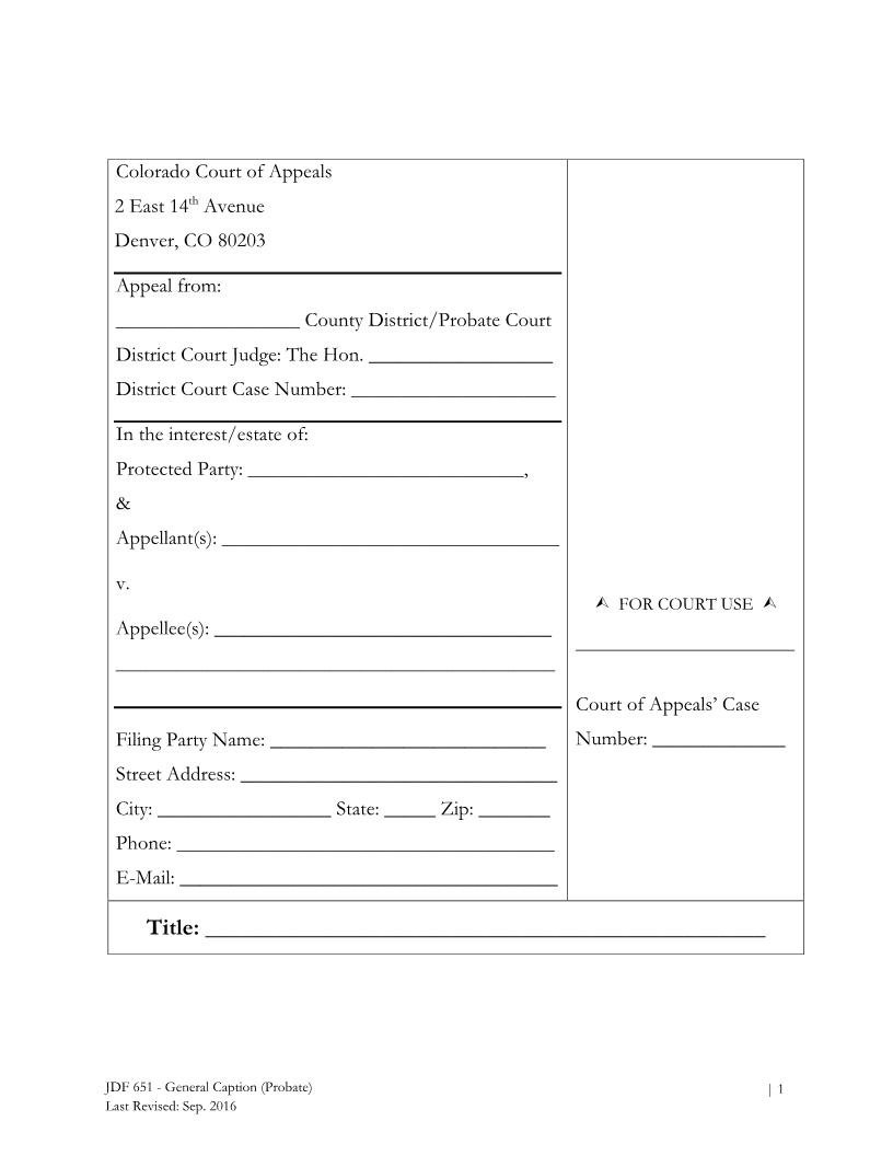 General Caption Probate {JDF 651} | Pdf Fpdf Docx | Colorado