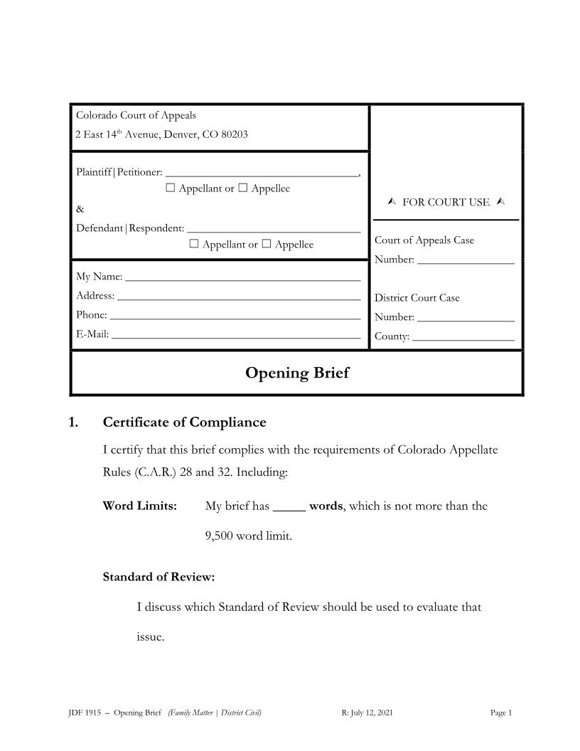 Opening Brief Civil And Family | Pdf Fpdf Docx | Colorado