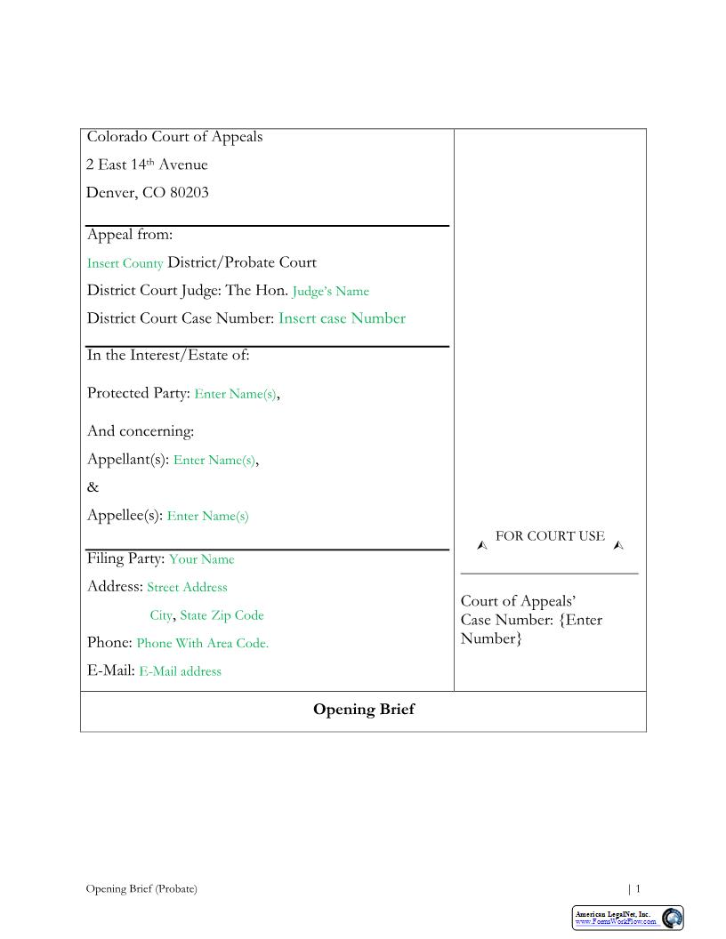 Opening Brief Outline Probate | Pdf Fpdf Docx | Colorado