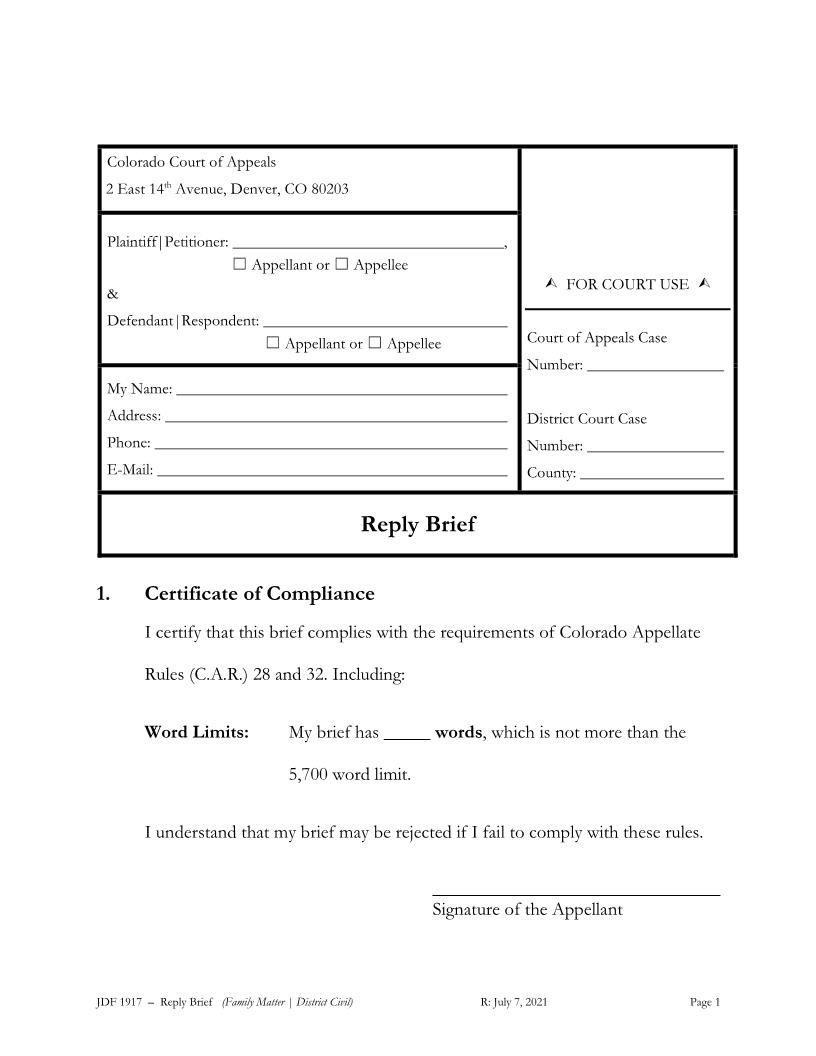 Reply Brief Outline Family And Civil | Pdf Fpdf Docx | Colorado
