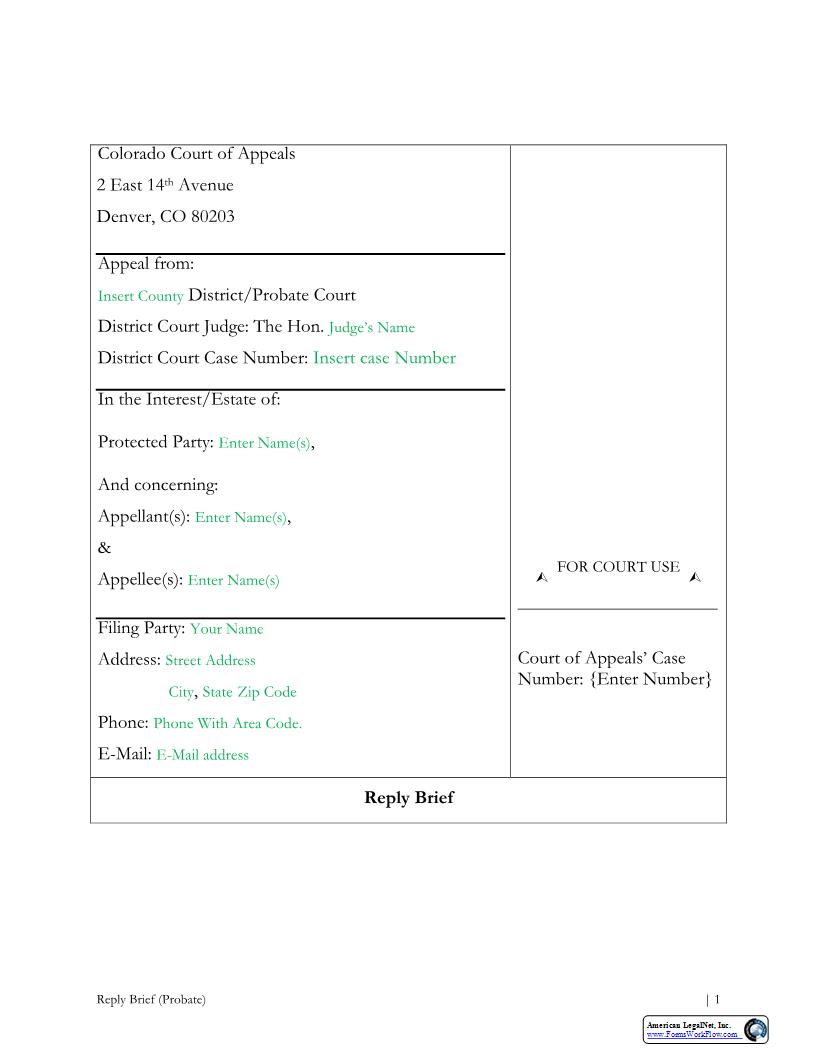 Reply Brief Outline Probate | Pdf Fpdf Docx | Colorado
