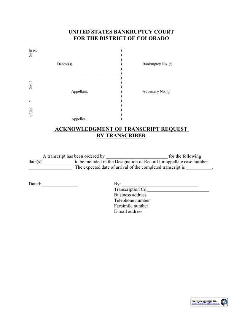 Acknowledgment Of Transcript Request By Transcriber | Pdf Fpdf Docx | Colorado