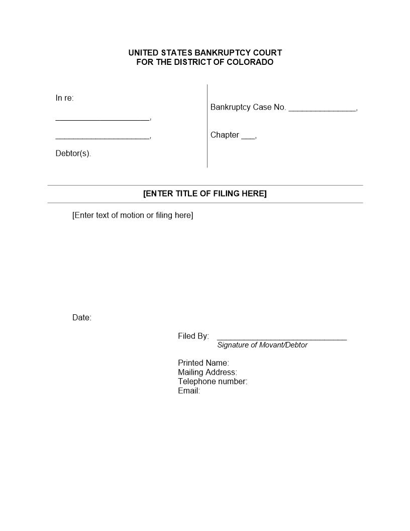 Blank Bankruptcy Caption | Pdf Fpdf Docx | Colorado