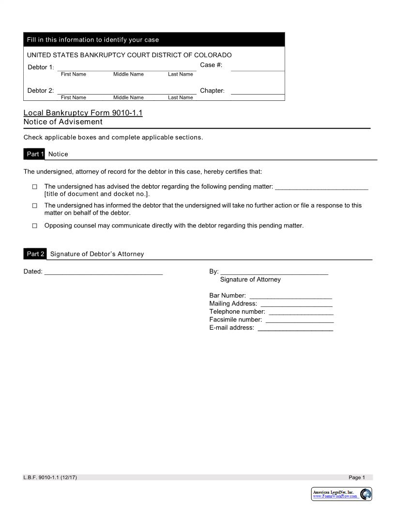 Notice Of Advisement {LBF 9010-1.1} | Pdf Fpdf Docx | Colorado