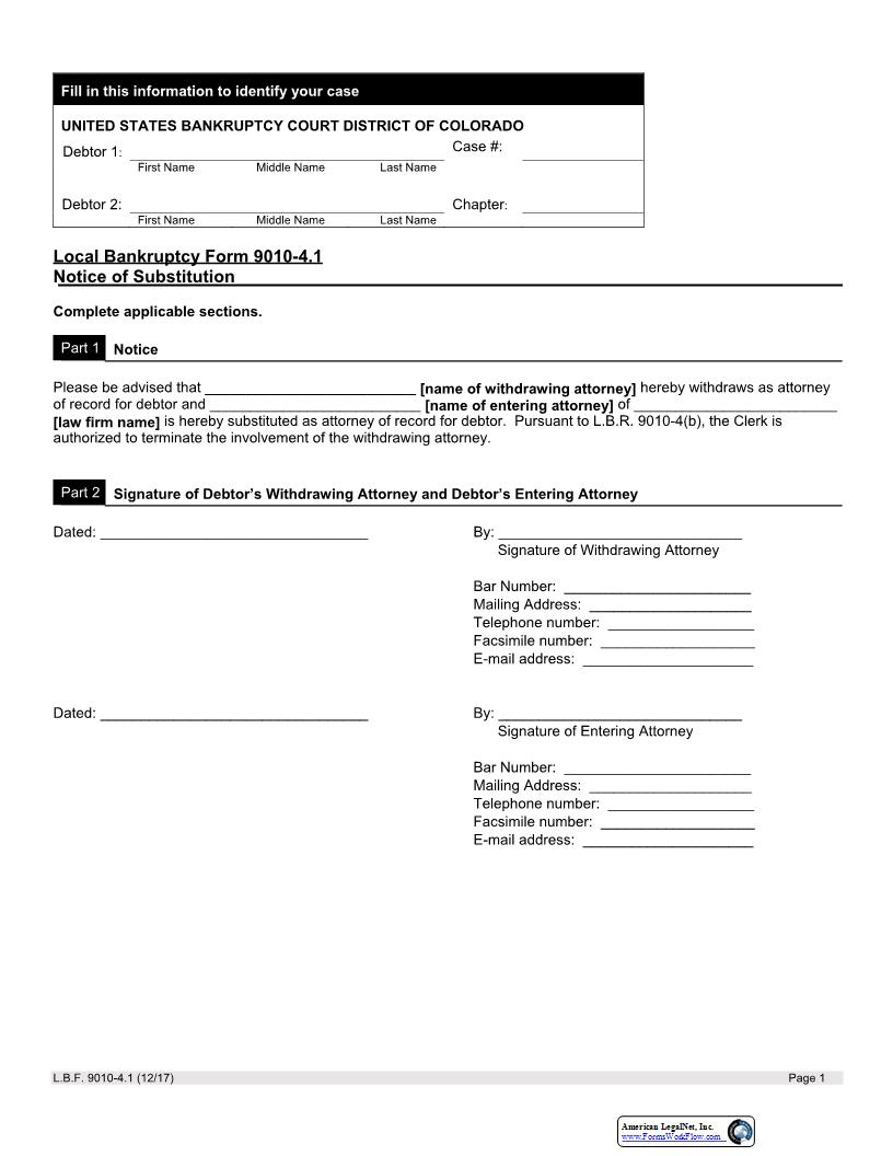 Notice Of Substitution {9010-4.1} | Pdf Fpdf Docx | Colorado