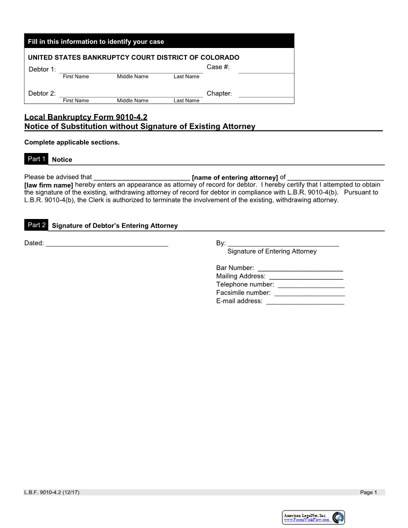 Notice Of Substitution Without Signature {9010-4.2} | Pdf Fpdf Docx | Colorado