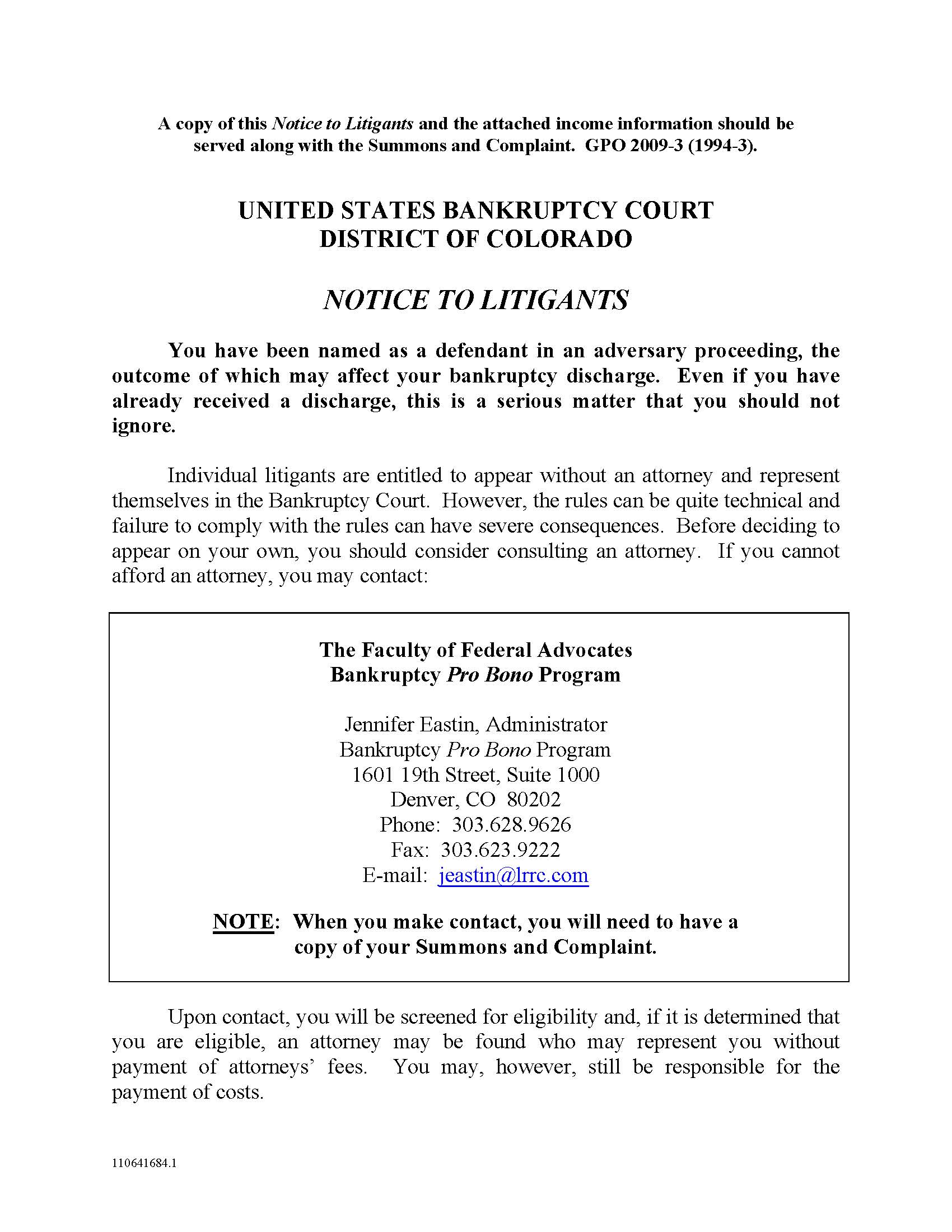 Notice To Litigants | Pdf Fpdf Docx | Colorado