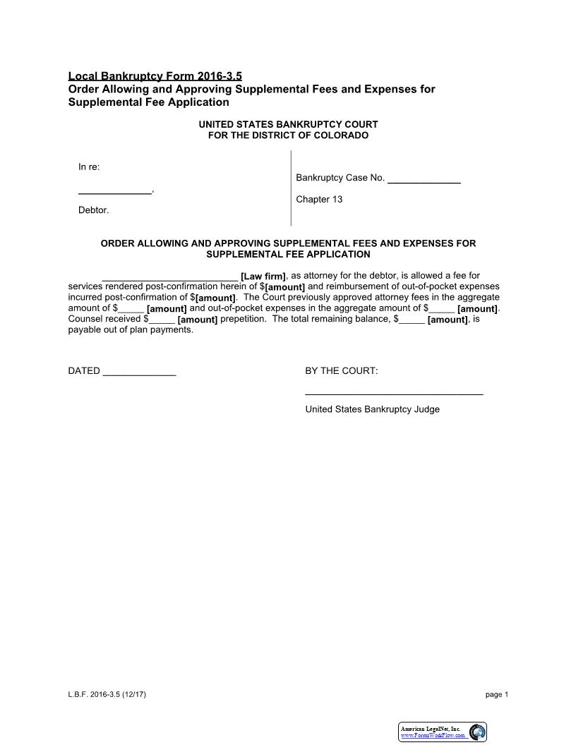 Order Allowing Supplemental Fees {2016-3.5} | Pdf Fpdf Docx | Colorado