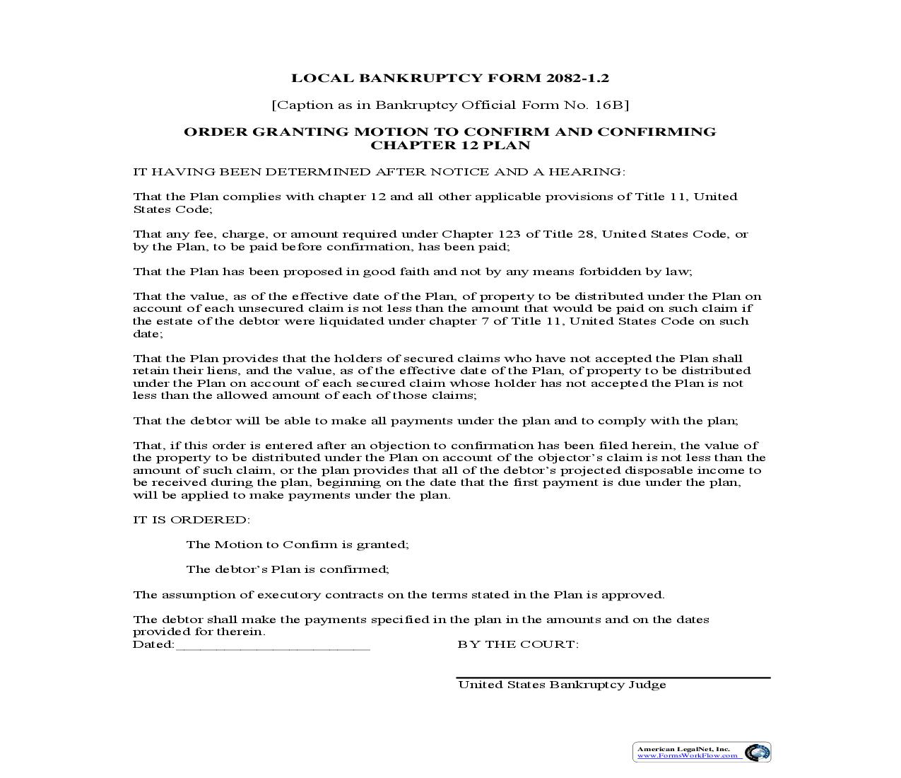 Order Granting Motion To Confirm And Confirming Chapter 12 Plan {LBF 2082-1.2} | Pdf Fpdf Doc Docx | Colorado