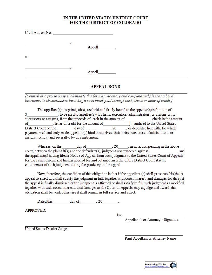 Appeal Bond Cash | Pdf Fpdf Docx | Colorado